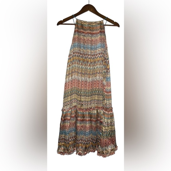 Ces Femme Bari Women Midi Dress Keyhole Front L Boho Hippie Festive Multicolored - Picture 1 of 6